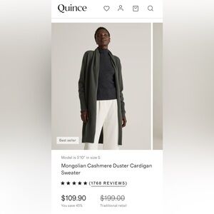 100% cashmere Quince Charcoal Open Front Cardigan